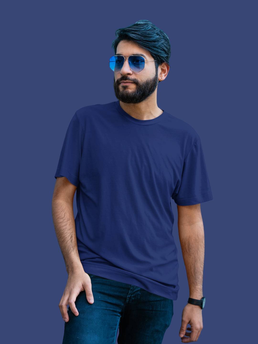 Half Sleeves Crew Neck: Blue